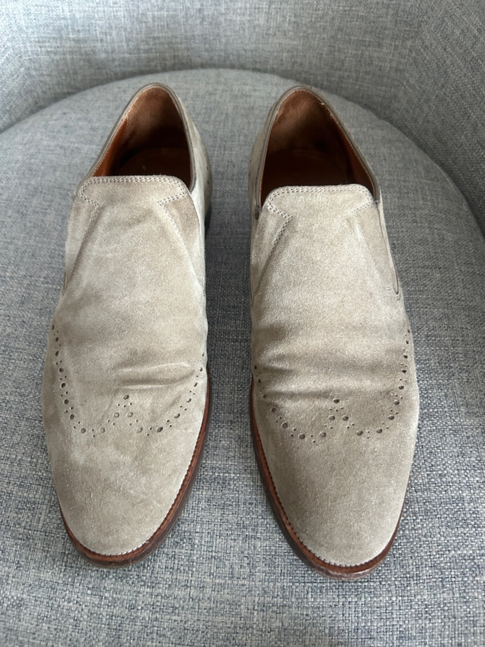 Allen Edmonds Light Beige Suede Slip-On Oxfords